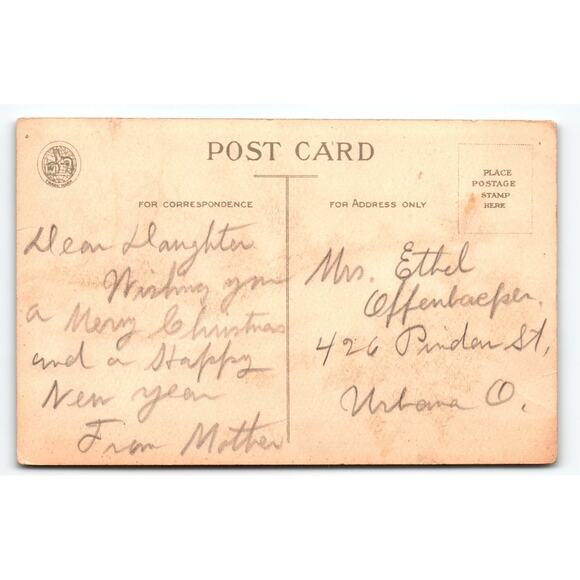 Vintage Christmas Postcard Winter Scene with Holly & Cottage - Picture 2 of 2